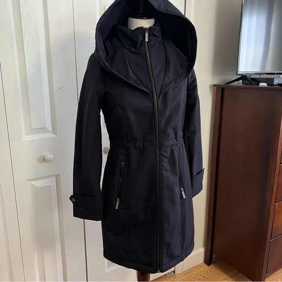 Michael Kors Navy Hooded fleece Lined All Weather Trench Coat women’s size XS - Picture 1 of 13